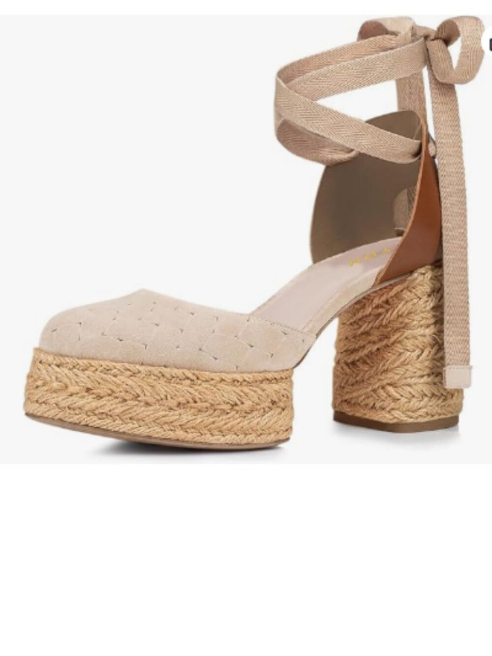YDN Beige Strappy Platform Sandal Pumps Block Heels Lace Up Ankle Strap Shoes